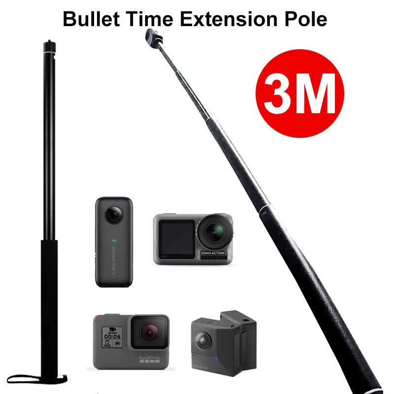 

For Insta360 One X 3M Aluminum Alloy Monopod Selfie Stick for DJI OSMO Action/Pocket/Gopro Hero 7 6 5 Sjcam Camera Accessories
