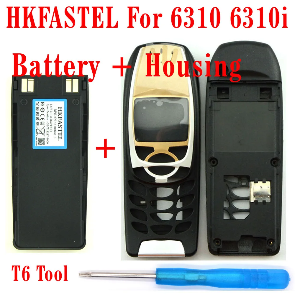 

HKFASTEL For Nokia 6310 6310i BPS-2N Mobile Phone battery + Black Color housing cover