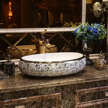 

Oval Europe Vintage Style Ceramic Art Basin Sink Counter Top Wash Basin Bathroom Sinks vanities wash basin painted