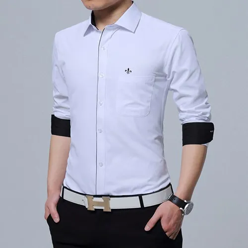 Dudalina рубашка мужская повседневная мужская рубашка длинный рукав формальная Мужская рубашка в деловом стиле Slim Fit дизайнерское саржевое платье очаровательный цвет - Цвет: G2219WHITE