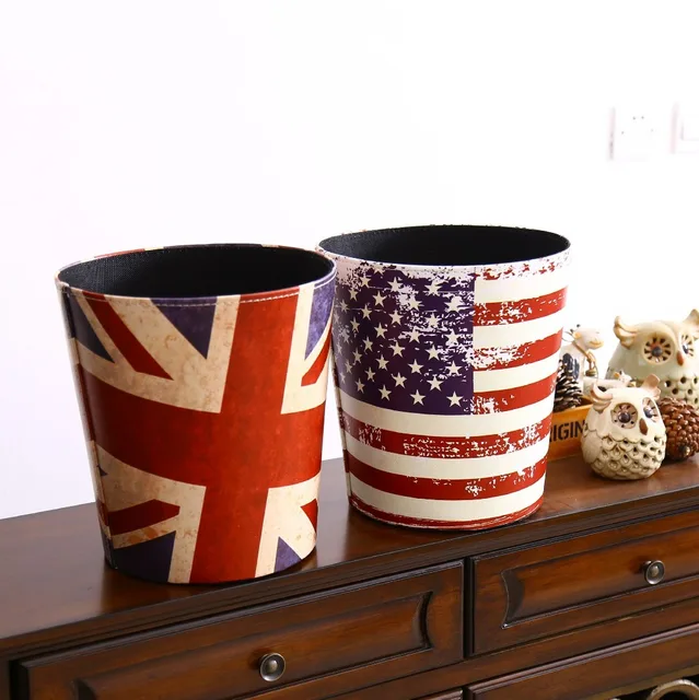 1PC Creative Vintage PU Leather British London Flag Trash Can Garbage