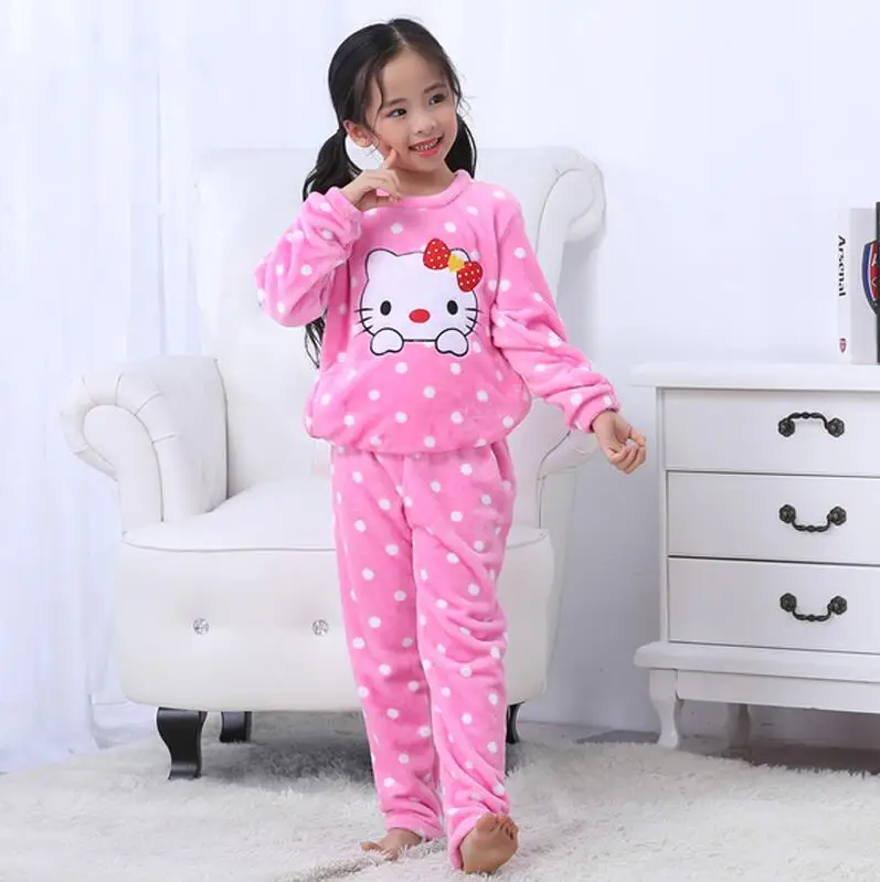 2019 Winter Children Fleece Pajamas Warm Flannel Sleepwear Girls