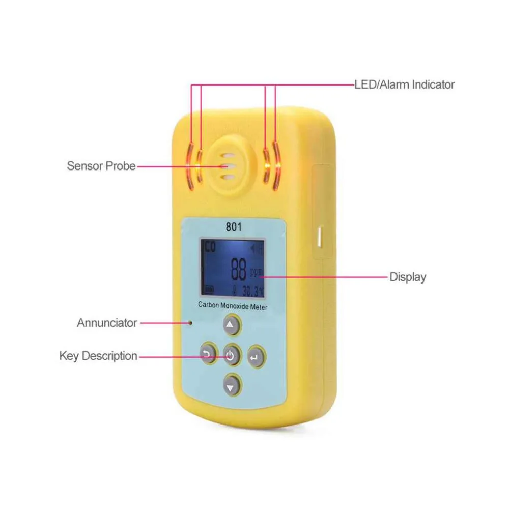 Детектор угарного газа, цифровой измеритель, тестер, Мини ЖК-дисплей, детектор утечки, анализатор со звуко-световая сигнализация 0-2000ppm