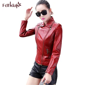 

Fdfklak Fashion New pu leather jacket slim women's jackets spring autumn coat women locomotive leather coats female jacket