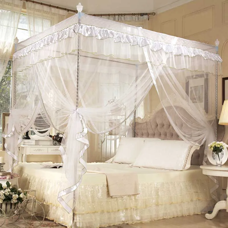 

Three Door Lace Princess Mosquito Net Double Bed Curtains Sleeping Curtain Bed Canopy Net Full Queen King Bedding Netting