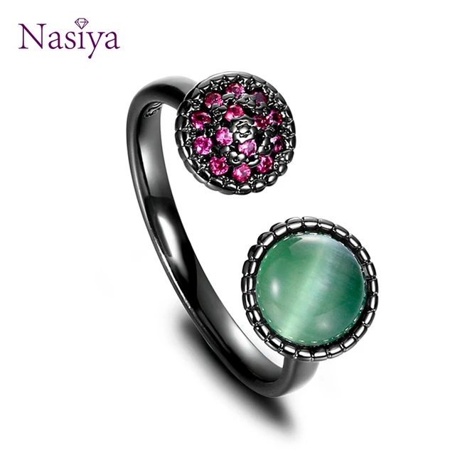 NASIA 925 Sterling Silver Ring for Women Adjustable Opening Finger Rings Black P NASIA 925 Sterling Silver Ring for Women Adjustable Opening Finger Rings Black P