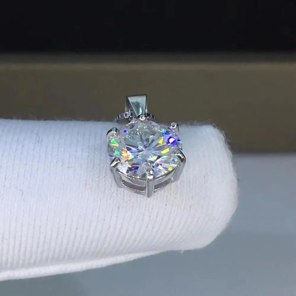 silver 925 jewelry Round moissanite Pendants 1.00ct D VVS 925 silver necklace Classic six claw pendant for Women