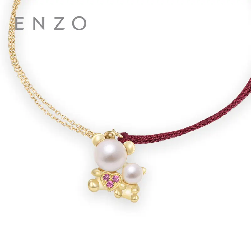

ENZO AKOYA pearl 0.06CT Garnet Real 18K Yellow Gold bracelet mother baby bear red bracelet mother's day special
