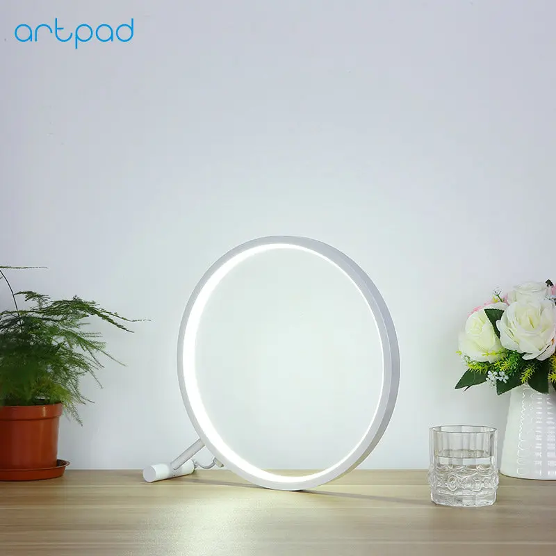 ArtPad акриловая круглая Современная креативная художественная настольная лампа-деко металлическое кольцо настольная светодиодный Лупа в форме лампы прикроватная лампа для спальни - Цвет абажура: White