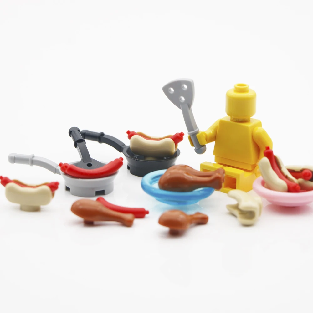 City Accessories Parts Building Blocks Hot Dog Sausage Drumstick Dish Pan Kitchen MOC Bricks Toys Compatible LegoINGlys Friends (4)