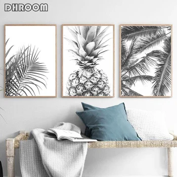 

Nordic Minimalism Tropical Prints Palm Tree Leaves Wall Art Pineapple Poster Black White Canvas Painting Picture for Living Room