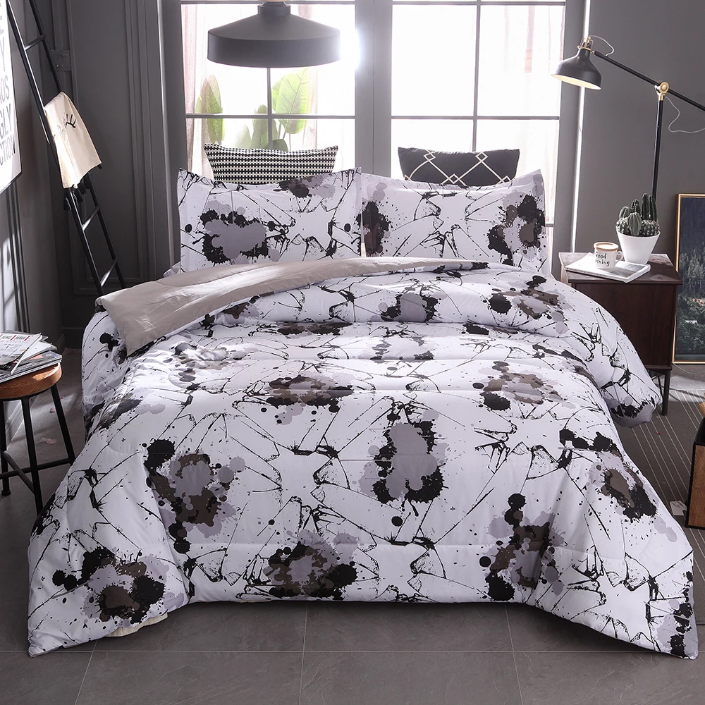 Home textile splash ink personality black and white pen ink bedding pillowcase and quilt cover size home textile set comfortable