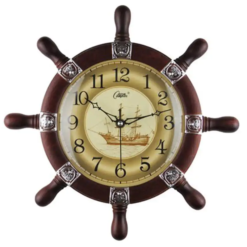 Средиземноморские настенные часы в европейском стиле для гостиной антикварные большие бесшумные часы на стене морские винтажные креативные часы для дома C7T047 - Цвет: Wood Silver