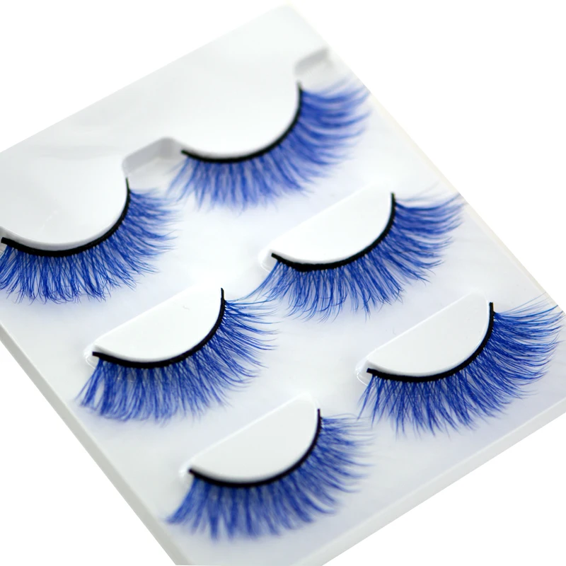 

NEW 3D Mink Color False Eyelashes blue Cross Long Natural Fake Eyelashes Stage Show Makeup Thick Eye Lashes
