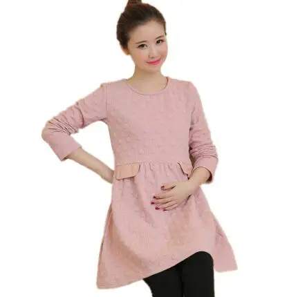 

Maternity Dress Autumn Winter Pregnancy Solid Color long Sleeve Dot Dresses for Pregnant Women Clothing Pregnancy Clothes