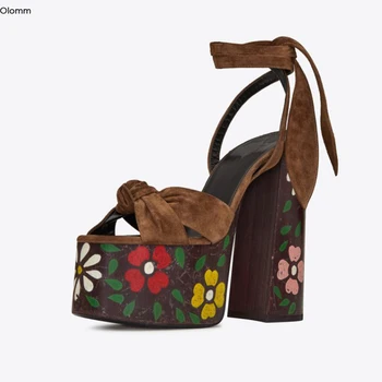 

Olomm New Women Platform Sandals Square High Heels Sandals Peep Toe Gorgeous Red Gold Black Party Shoes Women US Plus Size 4-9.5