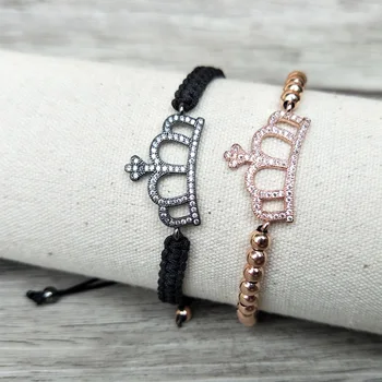 

10 Pcs Micro Pave CZ imperial crown Connector Charm & Round Beads Bracelet Braided Macrame handcraft Jewelry Xmas Gift BG112