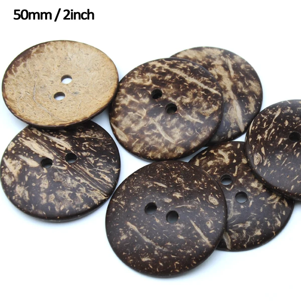 

30pcs/lot 50mm 2 inch Big natural coconut buttons 2-hole round sewing dark brown buttons free shipping COCO001