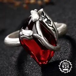 Не подделка S925 Fine Jewelry Рубин Кольца Для женщин ручной работы Винтаж натуральный цветок лилии ретро полу Ruby красная яшма Агат