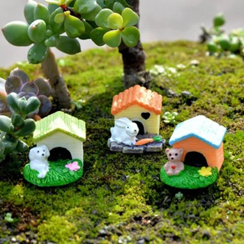 

Lovely Dog Rabbit Bear House Kennel Doghouse Doghole Model Statue Figurine Crafts Ornament Miniatures Home Garden Decoration