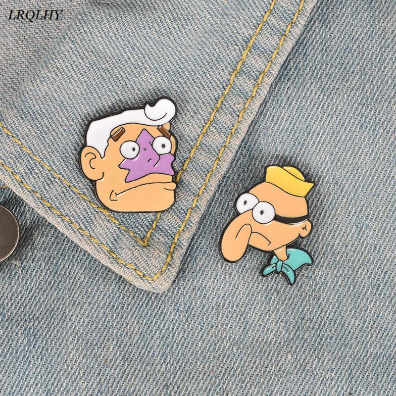 

Mermaid Man Barnacle Boy fashion broochs anime related metal pins jewelry Clothing accessories cute gifts wholesale