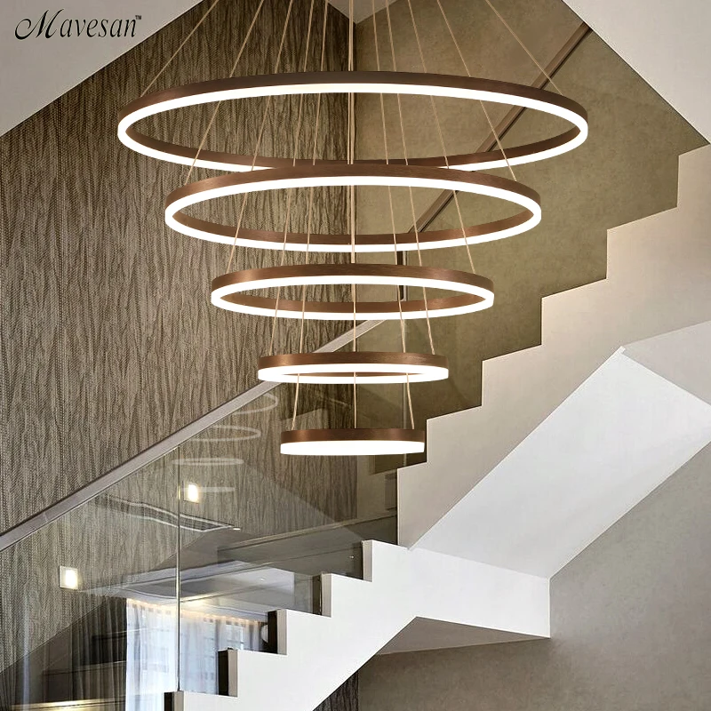 

White/Coffee Finished Modern Led Pendant Light For Living Room BedRoom Indoor Hanging Circle Rings Led Pendant Lighting Fixtures