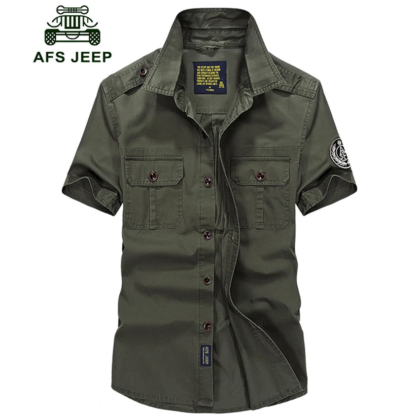 Meilleur AFS JEEP Chemise Hommes Occasionnels D été À Manches Courtes Camisa masculina armée Militaire Mens chemises Plus La Taille 4XL 100% Coton Chemise Homme