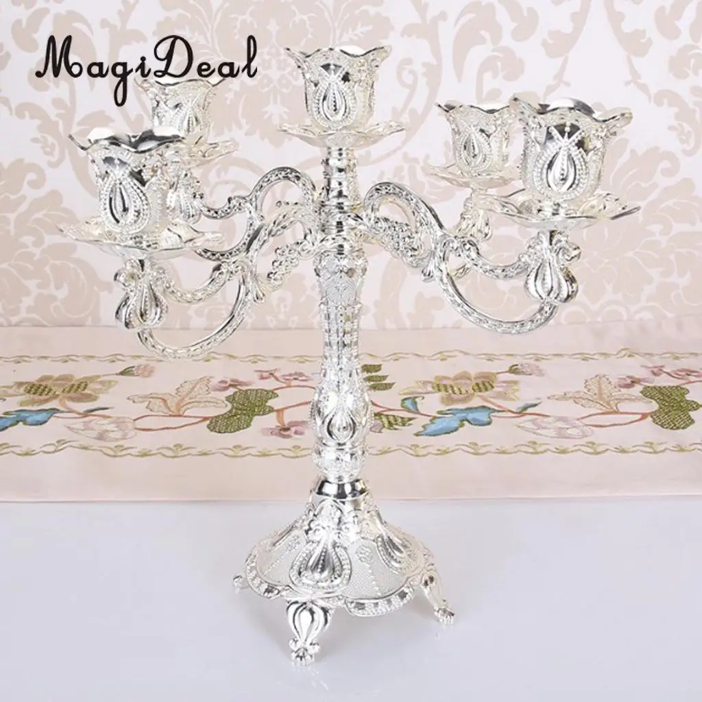 Vintage Alloy Metal Pillar Stick Candle Holder Candelabra Wedding Decoration for Holidays Festive Valentine Romatic Decor