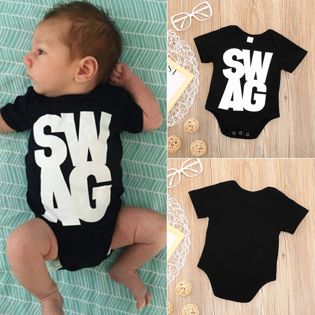 Nouveau Mode Nouveau Ne Bebe Vetements Bebe Garcon Fille Barboteuses Swag Lettre Imprime Combinaison Infantile Bambin Vetements Roupas De Aliexpress