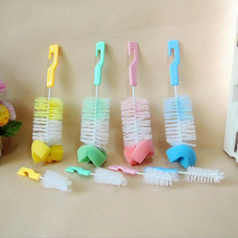 

Two-Piece Suit Baby Feed Bottle & Pacifier Brushes Soft Head Sponge Spiral Brush Hand Holder Cleaner Newborns Bottle Accessory