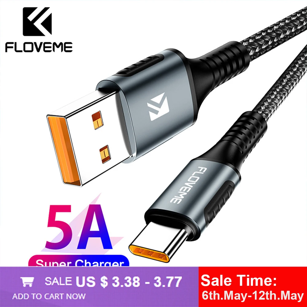 

FLOVEME 5A USB Type C Cable For Huawei Mate 20 P20 Lite USBC Fast Quick Charging Charger USB-C Type-C Cable For Samsung S10 S10e
