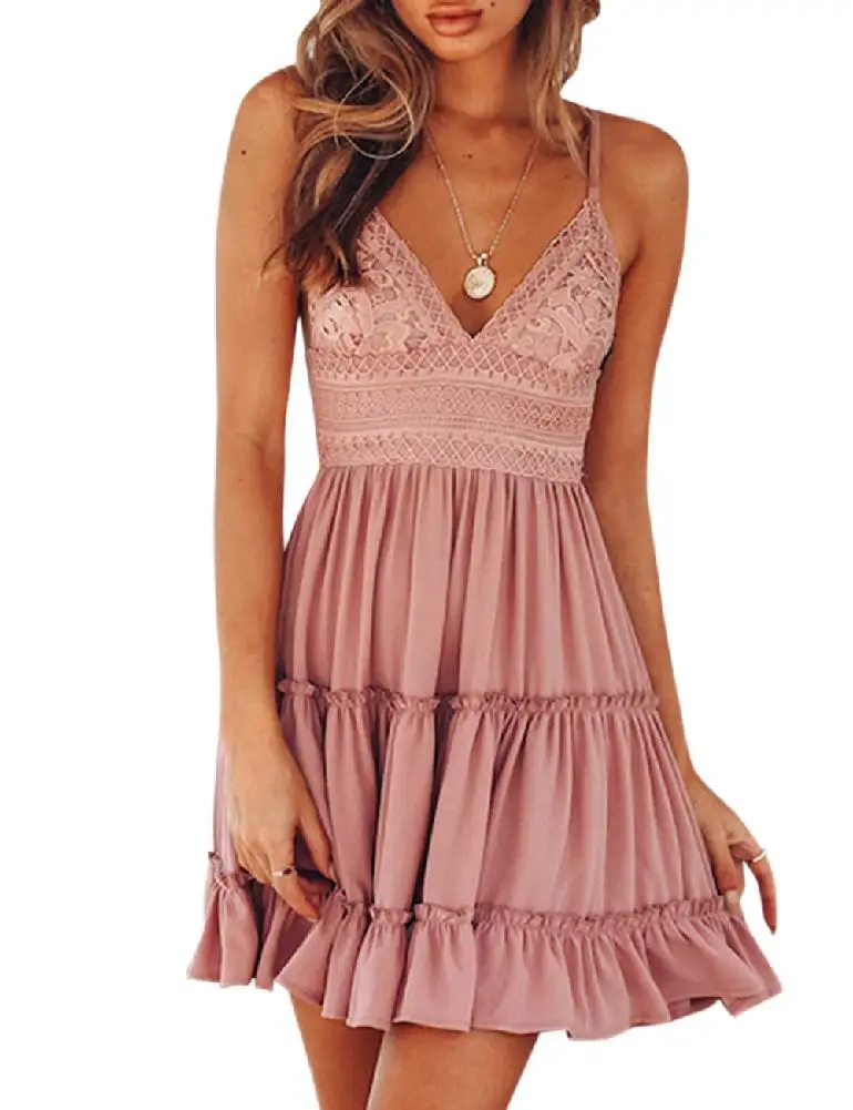 

MISSKY Women Sexy Deep V Neck Sleeveless Spaghetti Straps Back Bowknot Party Dress