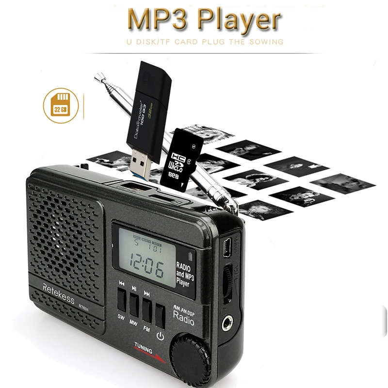 RETEKESS цифровые часы радио TR601 DSP FM AM SW радио приемник динамик с MP3-плеером Поддержка Micro SD карты и USB аудио вход