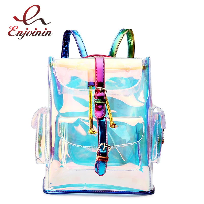 

New Design Pvc Laser Transparent Gradient Color Fashion Women's Shoulder Bag Unique Backpack Backpack Girl School Backpack B