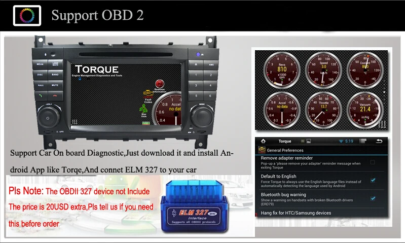 Best 7"Android 9.0 Car DVD for Mercedes Benz C Class W203 2004-2007 c200 C230 C240 C320 C350 CLK W209 2005 Sat Navi GPS Radio WiFi 4