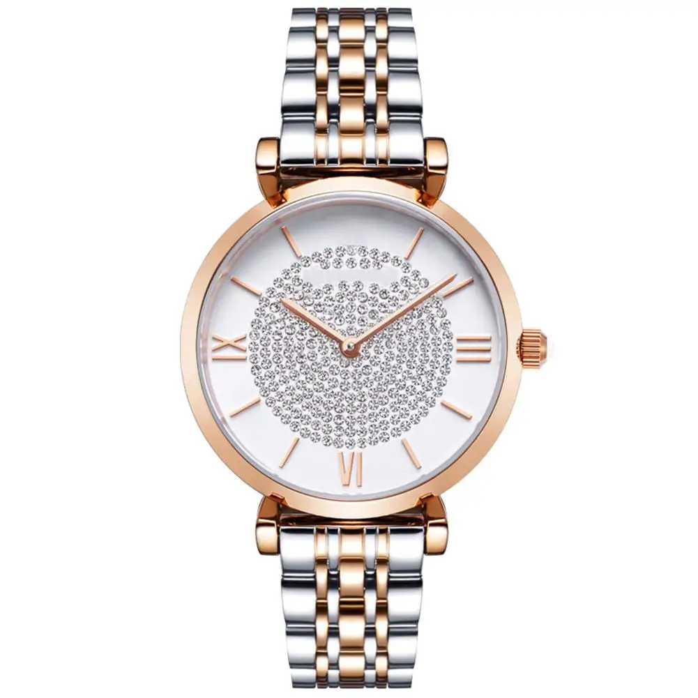 

Fashion Women Paved Rhinestone Roman Numerals Alloy Band Analog Quartz Watch New Hot