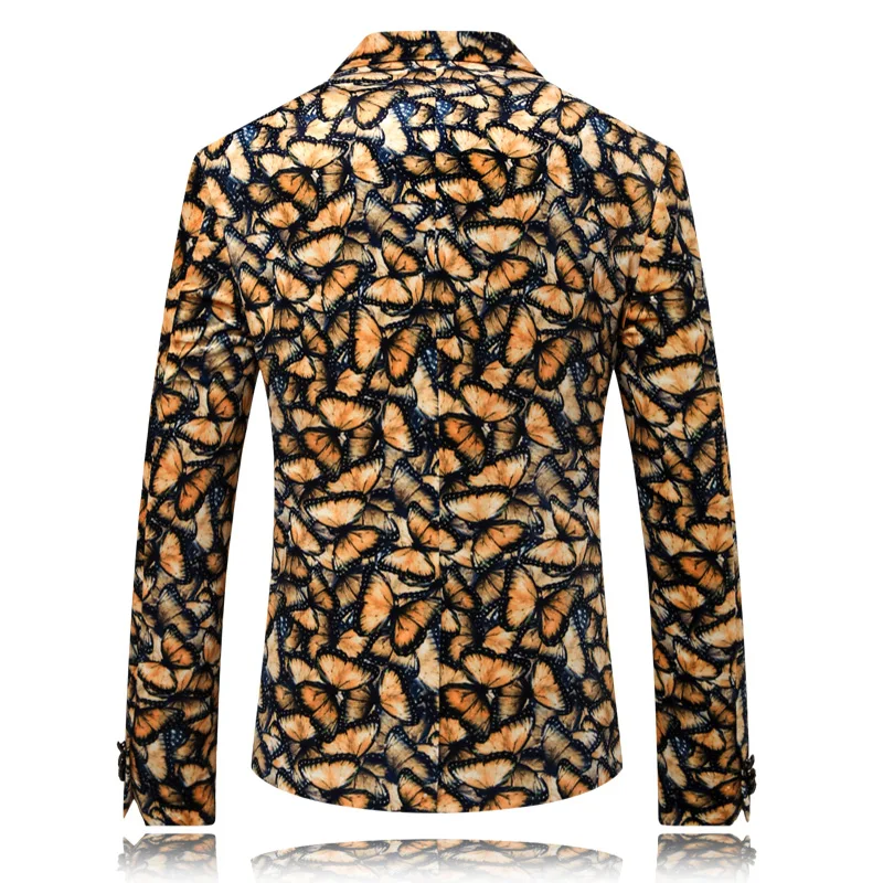 MOGU Men Blazer Wedding Groom Blazer for Man Casual Slim Jacket Suit One Button Printed Blazer Slim Fit Casual Tuxedo Suit Male