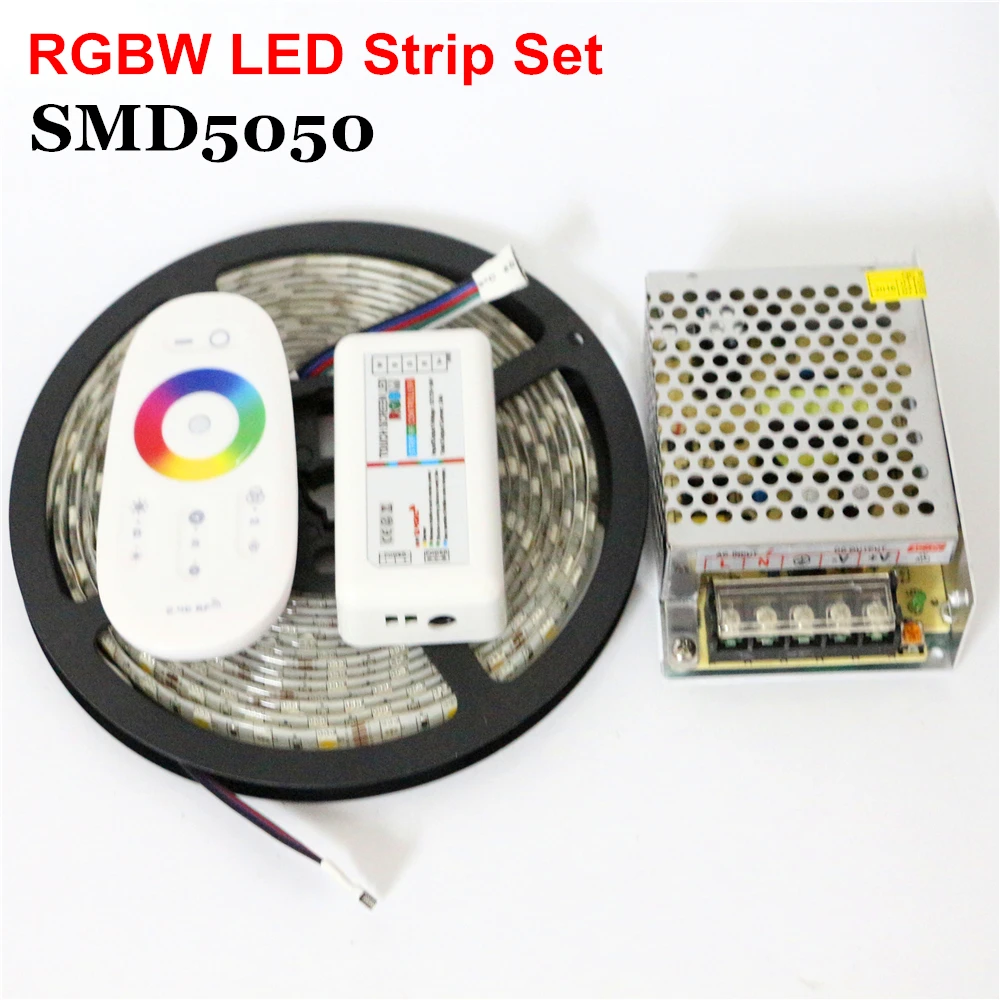 1 компл./лот 5 м RGB RGBW rgbww LED 5050 12 В ленты диода Клейкие ленты неон веревку+ пульт дистанционного управления+ 12 В 5A 60 Вт Питание адаптер