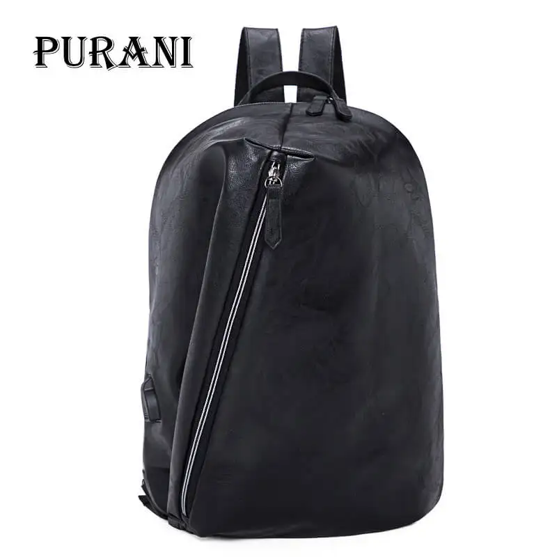 

PURANI Fashion Men's Backpack Black PU Leather Backpacks Male Travel bag Teenager School Bags Men Laptop Backpack Mochila Bags