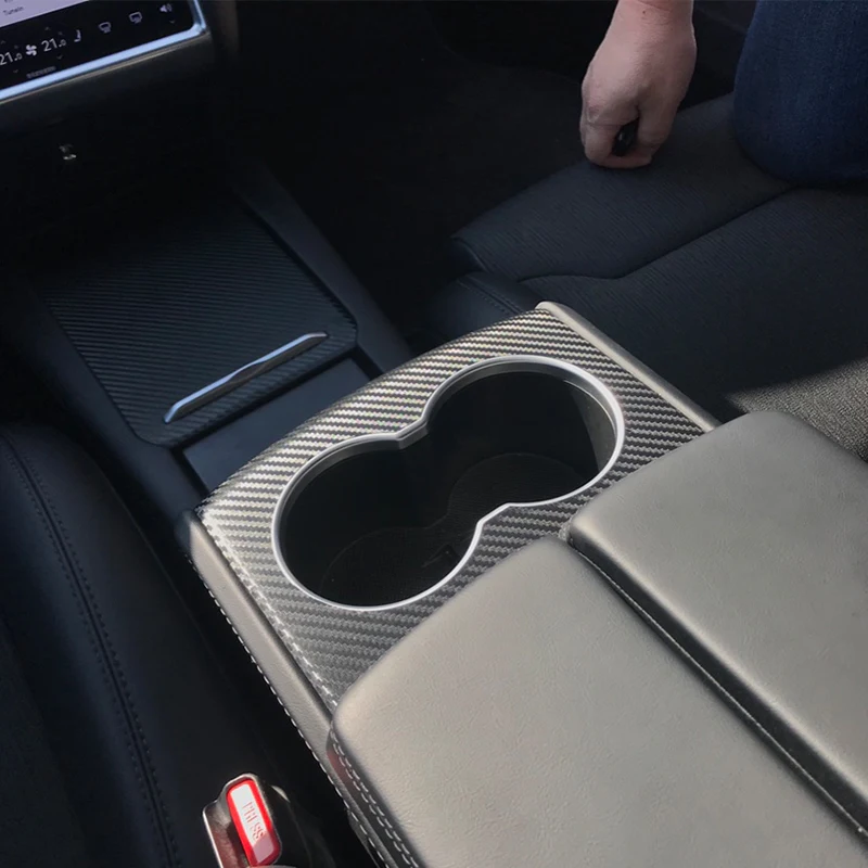 SEEYULE Carbon Fiber Car Armrest Box Cup Bottle Holder Sticker Decoration Cover Styling Accessories for Tesla Model S Model X SEEYULE Carbon Fiber Car Armrest Box Cup Bottle Holder Sticker Decoration Cover Styling Accessories for Tesla Model S Model X
