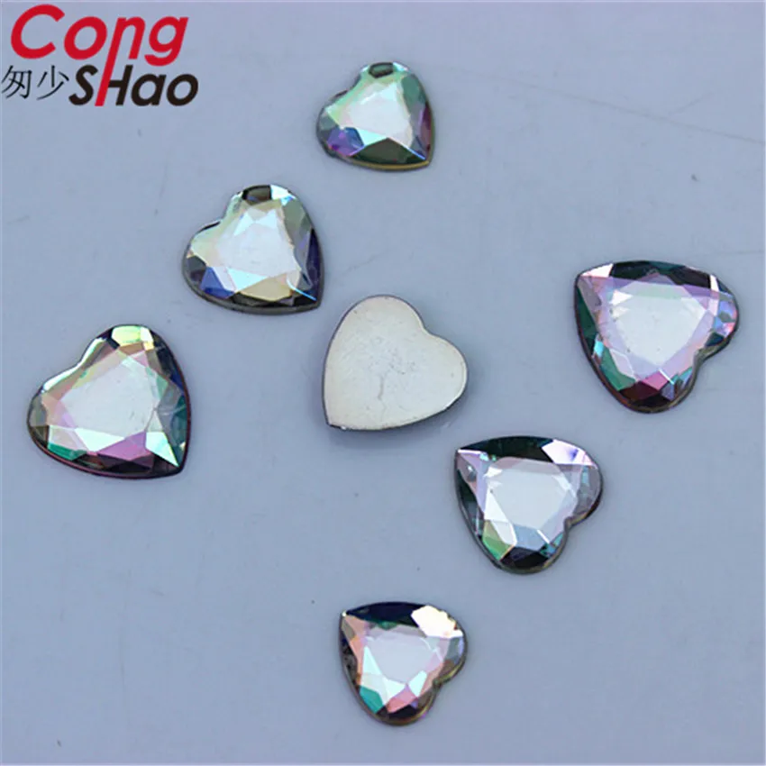 

Cong Shao 100PCS 12/14/16mm AB Clear Heart stones and crystals flatback Acrylic Rhinestone applique DIY costume Button CS365