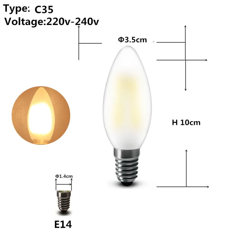 2 Вт 4 Вт 6 Вт 8 Вт COB Светодиодный прожектор E27 E14 220 в 230 В A60 G45 C35 Глобус матовый fliament светодиодный шар лампа светильник лампа - Испускаемый цвет: Frosted C35 E14