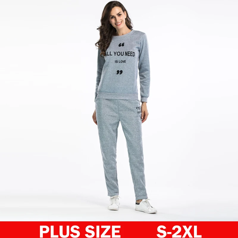 Letter Print Two Piece Tracksuit Set Women Sweatshirt Pants Suit 2017 Autumn Casual Sportwear Female Clothing Track |