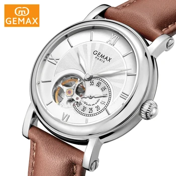 

GEMAX Mens Watches Top Brand Luxury Genuine Leather Waterproof Hollow Automatic Mechanical Watch Men'S Casual Watch MX2031