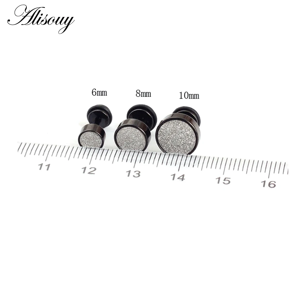 Alisouy Fashion Men's black silver 316L Stainless Steel Ear Studs Earrings 6/8/10mm Barbell Punk Gothic Piercing Jewelry for men - Image 6
