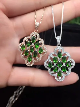 

Popular rhombus Fan natural green diopside Pendant natural gemstone pendant necklace S925 silver girl party gift fine jewelry