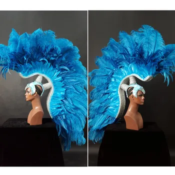 

Adult's luxury blue Black Devil feather accessories headwear COS party stage show Displays shooting props EMS free shipping