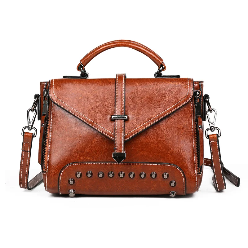 

Women Luxury Genuine Leather Handbag High Quality Ladies Shoulder Bag Designer rivet Crossbody Bag Female Business Bag