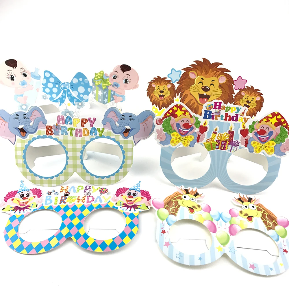 

12pcs Circus Paper Glasses Kids Happy Birthday Party Decoration Supplies Baby Shower Party Favors Clown Paper Mask for Children