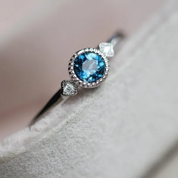 

925 Silver Blue Peridot Sapphire Ring Round Gemstone Anillos De Bizuteria Topaz Diamond Diamante Jewelry Rings for Charm Women